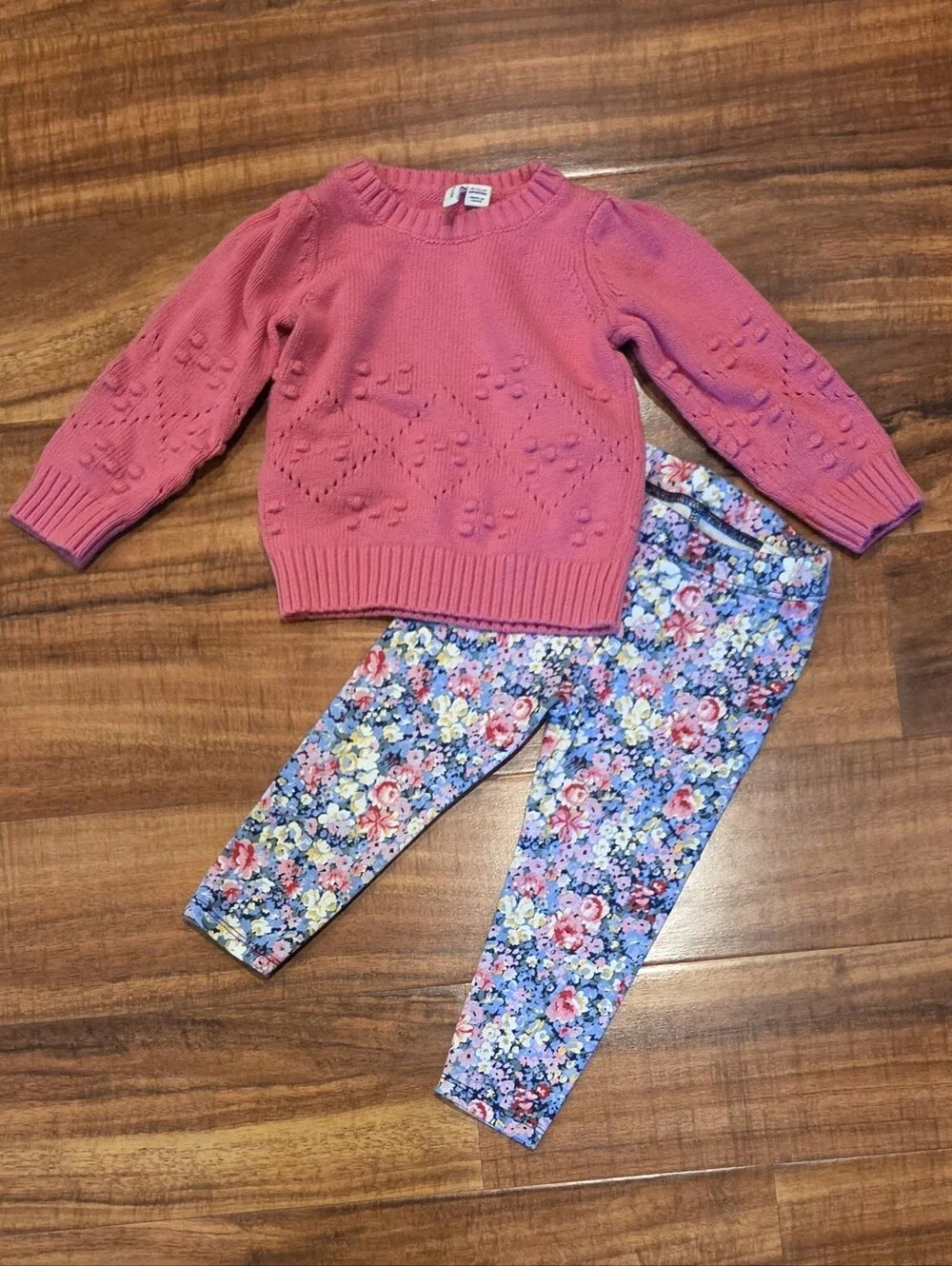 Janie and Jack EUC 18-24 Months Pink Sweater and Floral Ponte Pants